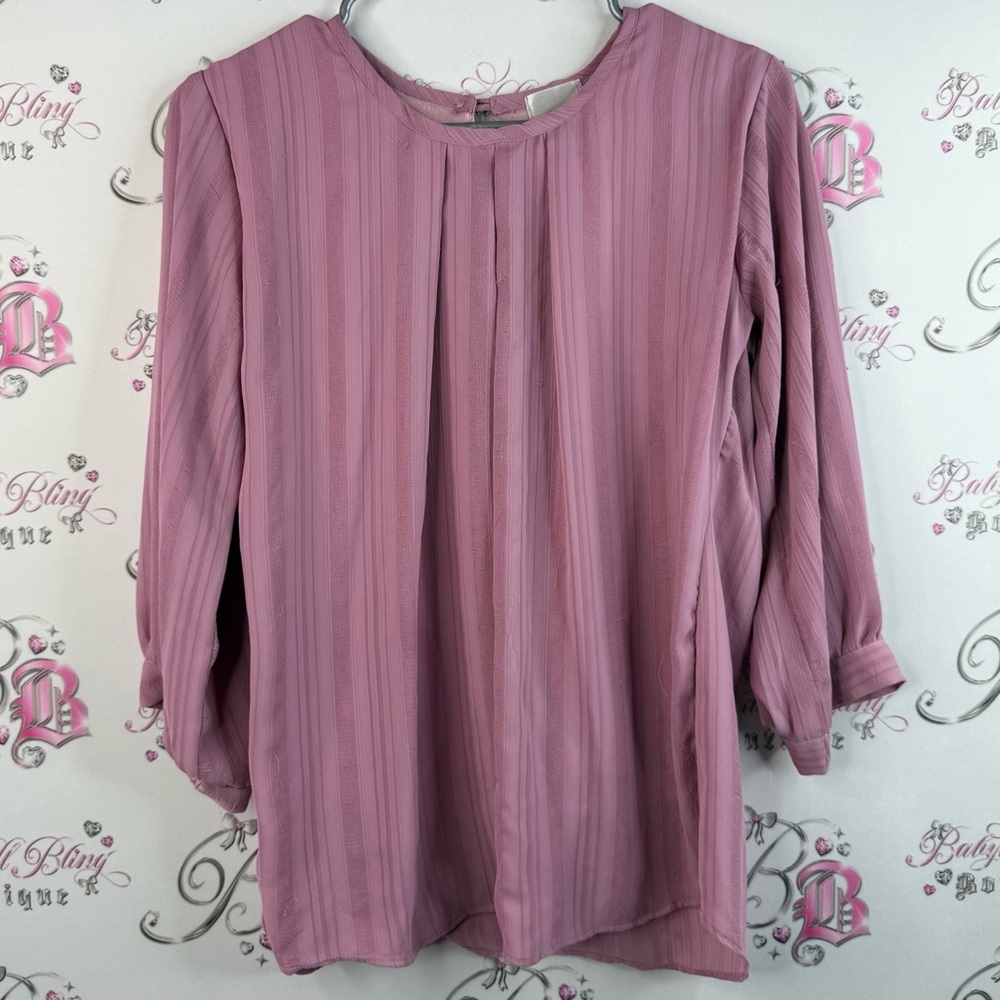 Deep, long sleeve pink keyhole, opening back Chic Mauve Blouse for Women